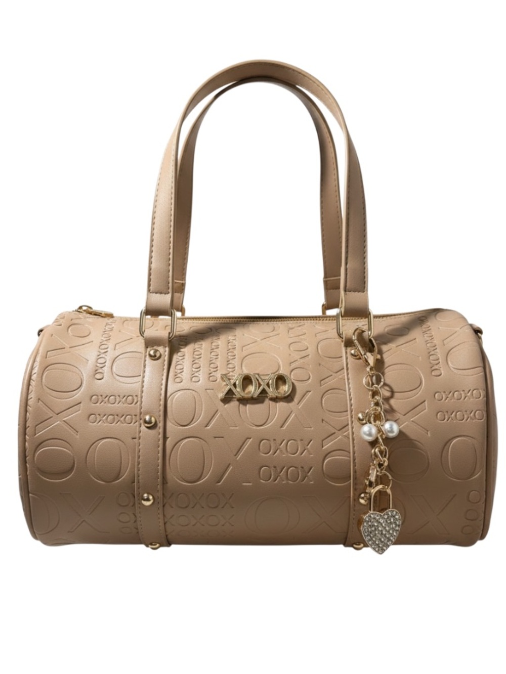 XOXO Taupe Barrel Satchel/Crossbody with Gold Heart Charm